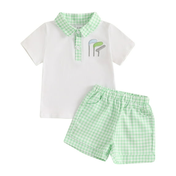 Toddler Boy Clothes Summer Kids 2Pcs Outfits for Boys Summer Baby Tennis Chessboard Print Short Sleeve Polo Shirt Solid Color Shorts Child Suits