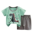 thumbnail image 1 of Toddler Boy Clothes Summer Outfit Sleeveless T-Shirt Tank Tops Casual Elastic Shorts 2Pcs Set Cartoon Print 2PCS Set Short Sets Summer Dailywear Set (4-5 Years,Green) Boy Summer Set, 1 of 4