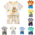 thumbnail image 1 of Toddler Boy Clothes Summer Outfits Cartoon Printed Short Sleeved Tops and Shorts 2Pc Outfits Set Size 18-24 Months ,Beige, 1 of 4
