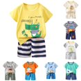 thumbnail image 1 of Toddler Boy Clothes Summer Outfits Cartoon Printed Short Sleeved Tops and Shorts 2Pc Outfits Set Size 3-4T ,Yellow, 1 of 4