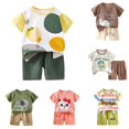 thumbnail image 1 of Toddler Boy Clothes Summer Outfits Short Sleeve Cartoon Prints Tops and Shorts 2Pcs Outfits Clothes Set Size 3-4T ,Green, 1 of 4