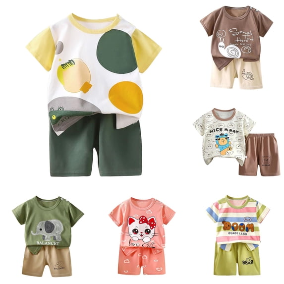 Toddler Boy Clothes Summer Outfits Short Sleeve Cartoon Prints Tops and Shorts 2Pcs Outfits Clothes Set Size 3-4T ,Green