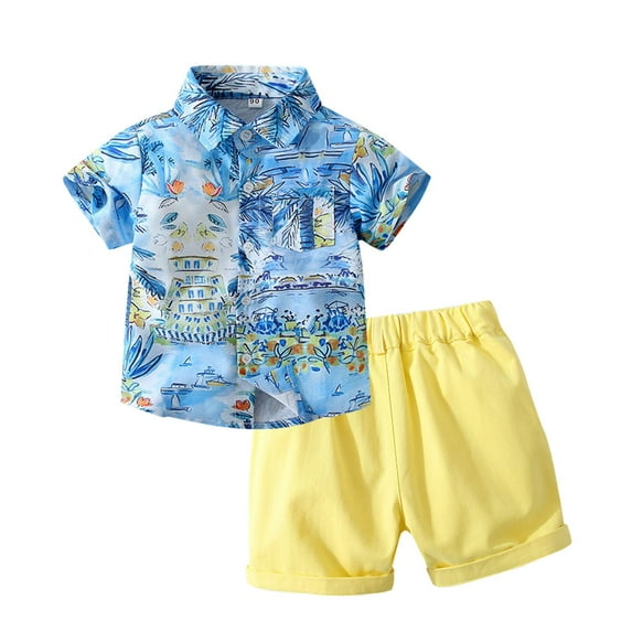 Toddler Boy Clothes Surf Casual Gentleman Suit Beach Hair Short Sleeved Digital Printing Shirt Shorts Suit Summer Outfits,2-Piece,Size 2 Years-3 Years