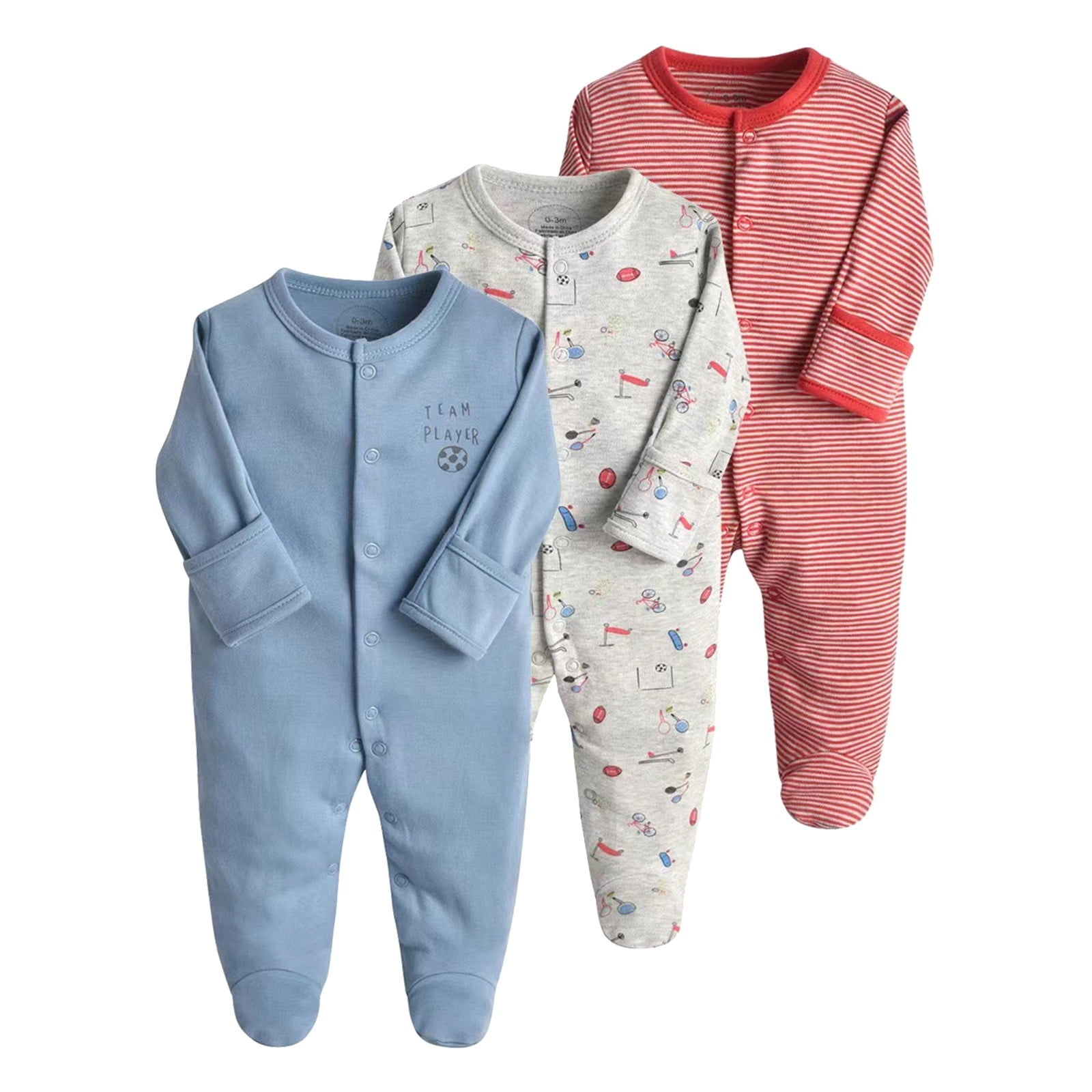 Toddler Boy Clothes Unisex Baby Boy Girl Footies Rompers Cotton Long Sleeve 3 Pack Pajamas Jumpsuits Playsuits Outfits Blue,6-9 Months