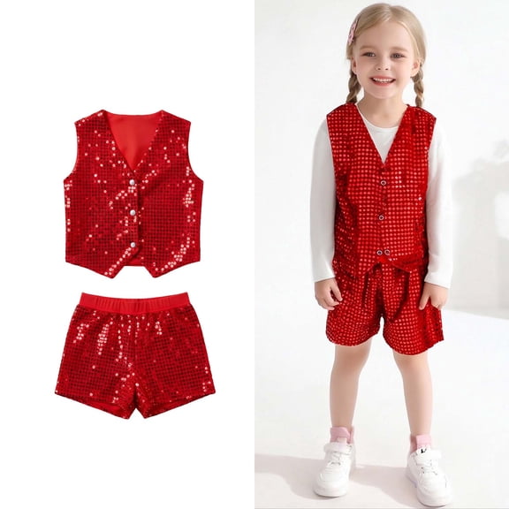 Toddler Boy Dance Sequin Red Dance Sleeveless Button Vest and Pants Set 90s Outfits for Girls Stage Performance Outerwear 3-4 Years