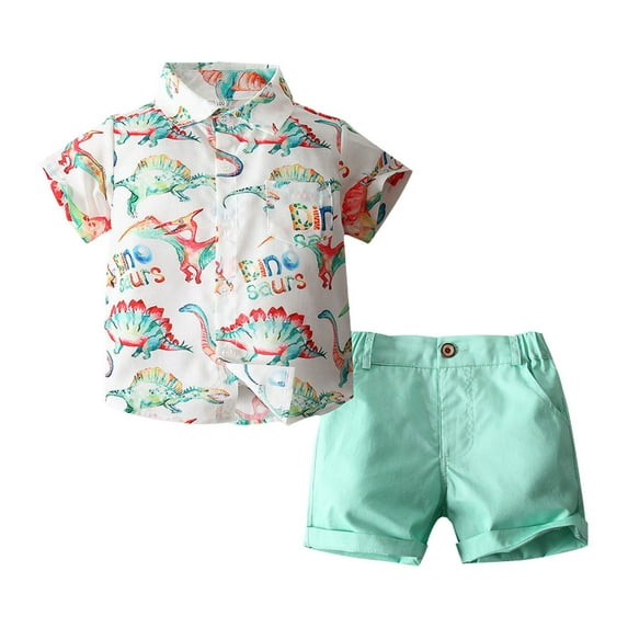 Toddler Boy Dinosaur Shirt Shorts Set Short Sleeve Colorful Dinosaur Shirt Casual Pants Set Clothing Sets,Size 4 Years-5 Years