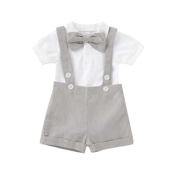 Toddler Boy Dress Clothes Collared Dress Shirt + Suspender Pants + Bowtie 3 Pieces Gentleman Outfit Set First Birthday Outfit for Boys 18-24 Months