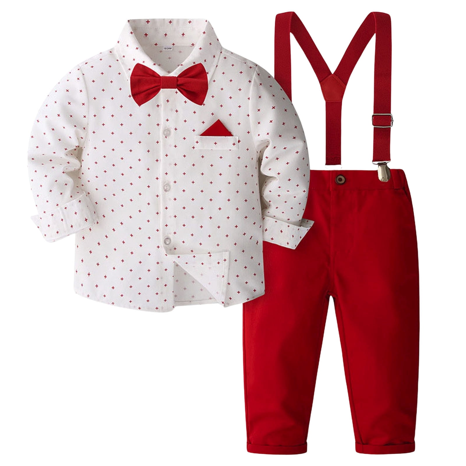 Toddler Boy Dress Suit Clothes Sets Button Down Shirt Suspenders Pants ...