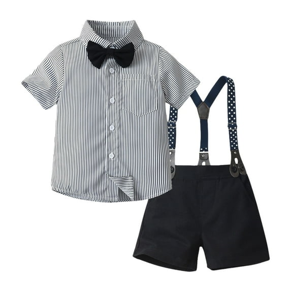 Toddler Boy Dress Suit Clothes Sets Collared Dress Shirt Suspenders Pants Toddle Boy Children's Day Outfit Boy Baby Clothes 18-24 Months