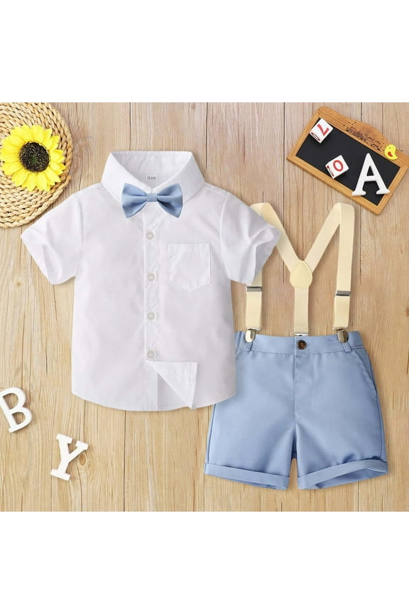 Toddler Boy Dress Suit Clothes Sets Formal Dress Shirt Suspenders Pants Toddler Boy Easter Outfit Suits for Boys 12-18 Months