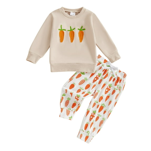Toddler Boy Easter Outfits 6 12 18 24 Months 2T 3T Long Sleeve Round Neck Sweatshirt with Carrot Pattern Long Pants 2 Pcs Clothes Set