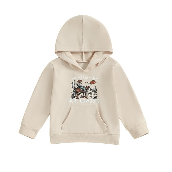 Toddler Boy Fall Hoodies Cactus Cattle Print Long Sleeve Hood Pullover Loose Spring Tops Sweatshirt ,1-6T