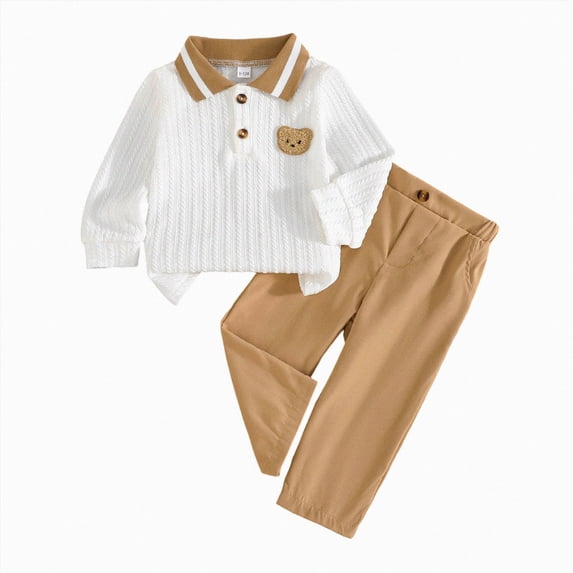 Toddler Boy Fall Winter Clothes Sweatshirts Pants Set Boys 2 Piece Outfit Sets for 2T 3T 4T 5T 6T Kids Khaki,18-24 Months