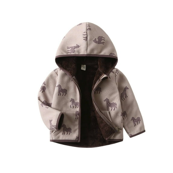 Toddler Boy Fleece Jacket Hooded Cute Print Zip Up Long Sleeve Fuzzy Jacket Toddler Girls Jacket 2-3 Years