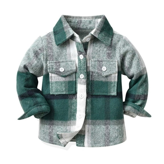 Toddler Boy Fleece Jackets Toddler Flannel Shirt Jackets Plaid Long Sleeve Lapel Shacket Kids Boys Girls Fall Tops New Fall Jackets Winter Outerwear Green 3-4T