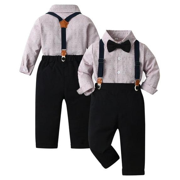 Toddler Boy Formal Gentleman Suits Dress Shirt Suspenders Pants Baby Boy Outfit Toddler Outfit 12-18 Months