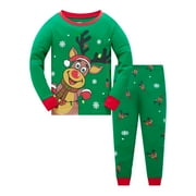 POPSHION Toddler Boy Girl 100% Cotton Christmas Pajamas Sets for Boys Elk Sleepwear Size 4T