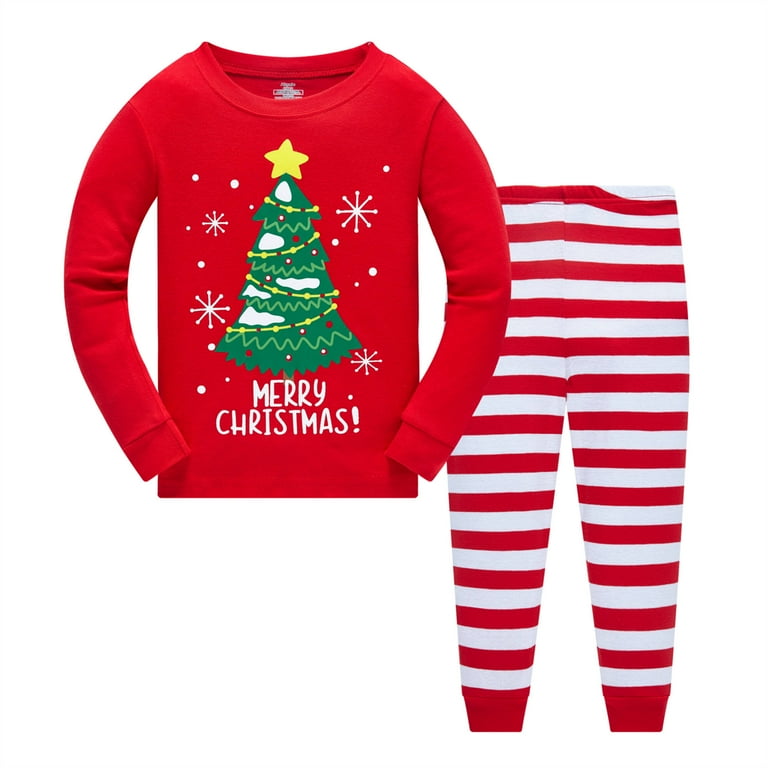 Popshion Toddler Boy Girl Holiday Xmas Pajamas Set, 100% Cotton