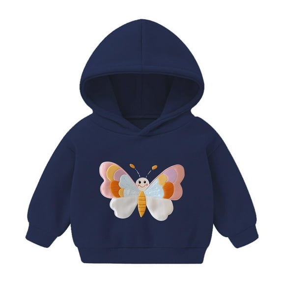 Toddler Boy Girl Cute Hoodies Solid Color Long Sleeve Hooded Sweatshirt Top Fall Winter Hoodie Clothes Heavy Sweatshirts for Girl Navy 3Y