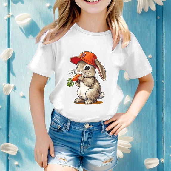Toddler Boy Girl Easter Shirt Happy Easter Bunny Short Sleeve Shirt Rabbit Easter Kids Girls T-Shirt 6-7