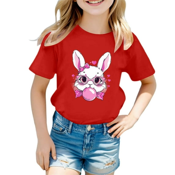 Toddler Girls Bunny T-Shirt Happy Easter Bunny Girls Bunny Graphic Tees Funny Family Girls Kids T-Shirt Kids Cute Shirt 6-7