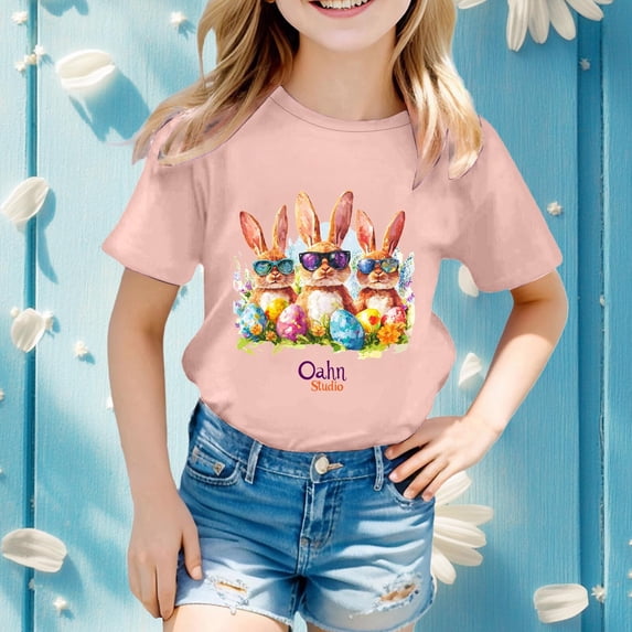 Toddler Boy Girl Easter Shirt Loving Bunny Short Sleeve Shirt Rabbit Easter Kids Cute Shirt Size 12-13