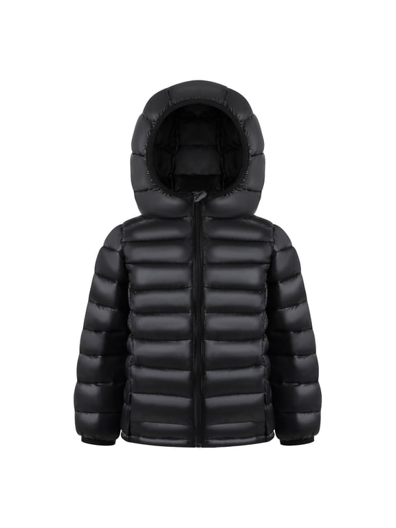 Kids Lightweight Quilted Puffer Jacket, Hooded Winter Coat, Black,Size 3-10Y