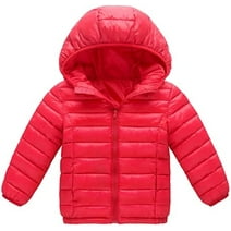 Toddler Boy Girl Outerwear Coat Winter Long Sleeve Hooded Puffer Jackets Light Weight Water Resistant Packable Padded Coat Red 4T