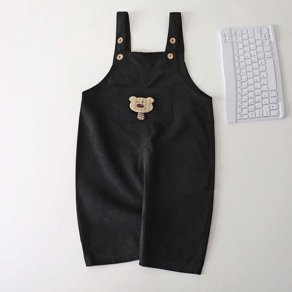 Toddler Boy Girl Soft Corduroy Suspender Pants Kids Overalls Loose Retro Fall Adjustable Button Overalls with Pocket Black 1-2 Years