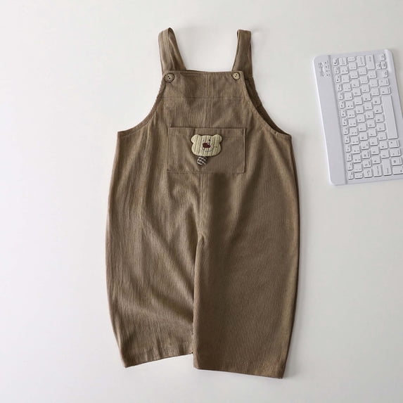 Toddler Boy Girl Soft Corduroy Suspender Pants Kids Overalls Loose Retro Fall Adjustable Button Overalls with Pocket Brown 9-12Month