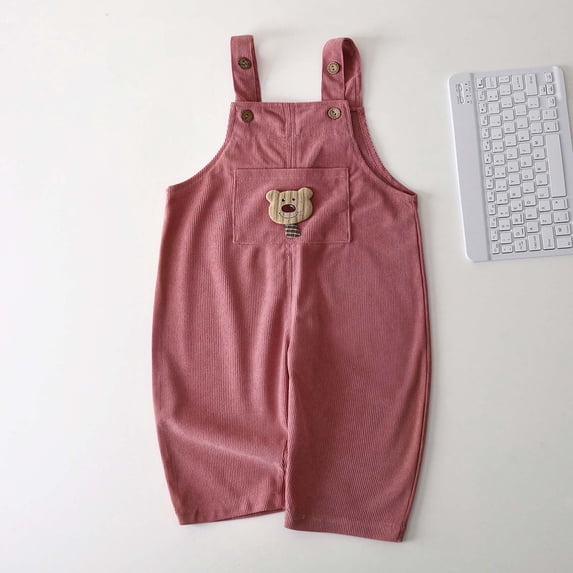 Toddler Boy Girl Soft Corduroy Suspender Pants Kids Overalls Loose Retro Fall Adjustable Button Overalls with Pocket Pink 1-2 Years