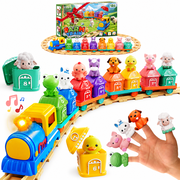 Einailvk Toddler Toys for Ages 1-2-3, Electric Farm Train Set with Music, Light, Tracks, 8 Animals Puppet, 8 Barns, 37Pcs