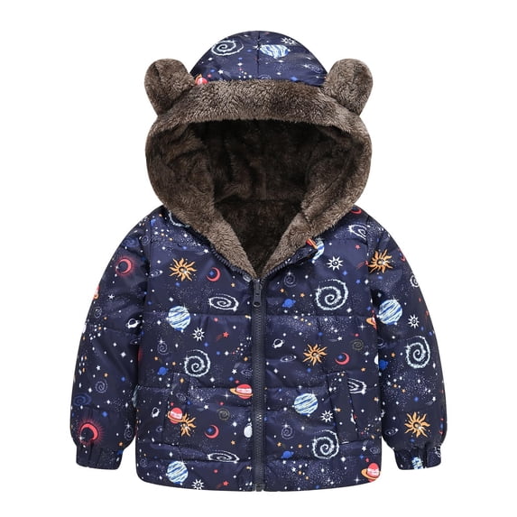 Toddler Boy Girl Winter Coat Bear Ears Hooded with Pocket Jacket Two Sided Wear Fuzzy Sherpa Thicken Windproof Zipper Warm Outwear