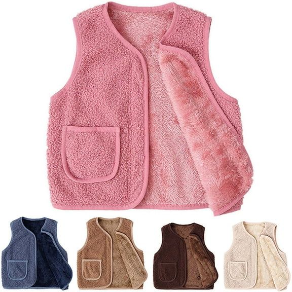 Toddler Boy Girls Fleece Vest Cute Soft Sherpa Sleeveless Jacket Kids Fall Winter Warm Waistcoat Outerwear with Pockets
