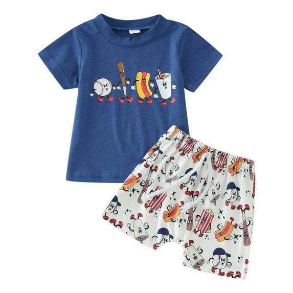 Toddler Boy Girls Short Sleeve Cartoon Baseball Prints T Shirt Tops Shorts Outfits Clothing Sets,Size 6 Months-12 Months