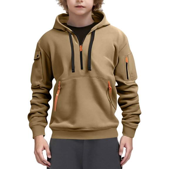 Toddler Boy Hoodie Boys Half Zip Hooded Sweatshirt Long Sleeve Pullover Kids Fleece Sweatshirts For 5-14 Years Cropped Hoodie Trendy Tops Plus Size Fall Tops