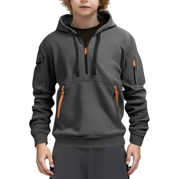 Toddler Boy Hoodie Boys Half Zip Hooded Sweatshirt Long Sleeve Pullover Kids Fleece Sweatshirts For 5-14 Years Fall Hoodie Athletic Tops Cute Tops for Girls
