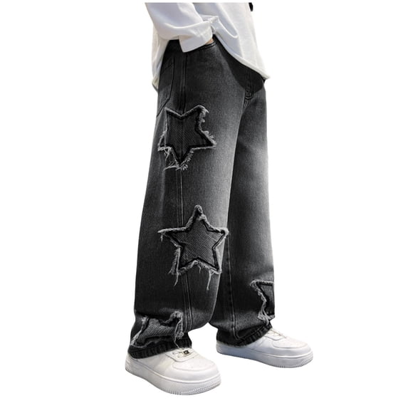 Toddler Boy Jeans Boys Baggy Jeans Y2K Vintage Wide Leg Denim Pants Elastic Waist School Pants Casual Pockets Bottoms