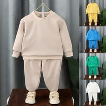 Toddler Boy Jogger Set, 2 Piece Fleece Sweatshirt and Joggers Sweatpants Set, Unisex Kids Winter Solid Color Crew Neck Long Sleeve Pullover Sweatsuits