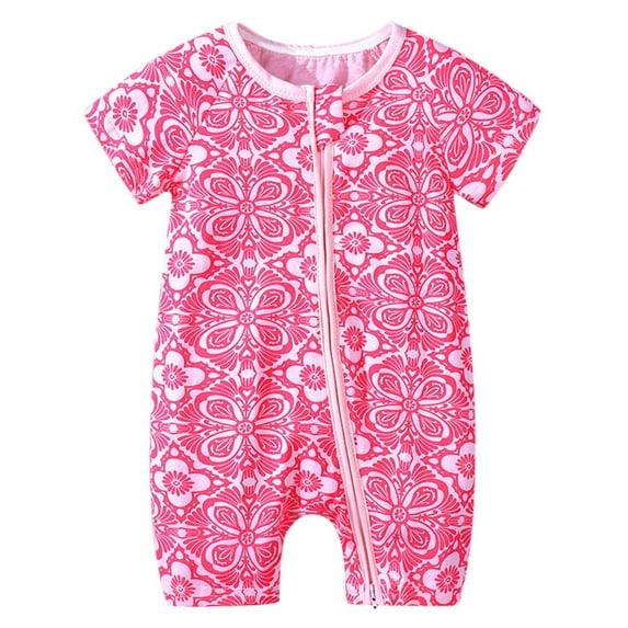 Toddler Boy Jumpsuit Cartoon Dinosaur Prints Zipper Footless Pajamas Cotton Short Sleeve Printing Romper Sleep and Play 6-12 Months