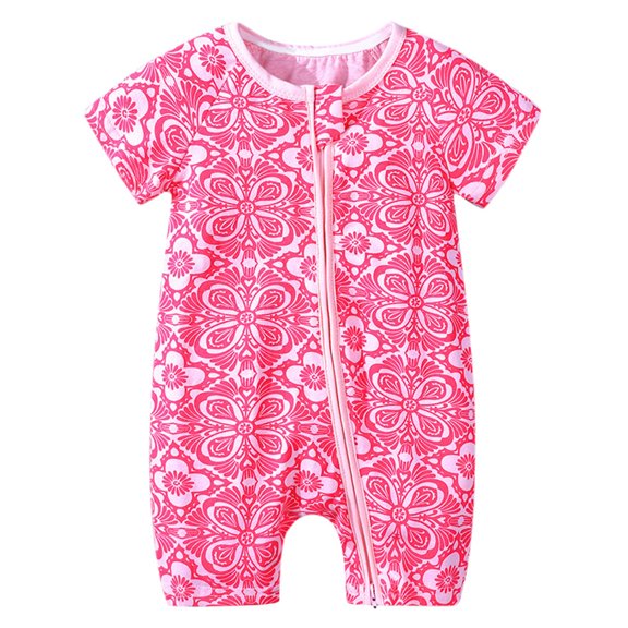 Toddler Boy Jumpsuit Cartoon Dinosaur Prints Zipper Footless Pajamas Cotton Short Sleeve Printing Romper Sleep and Play 6-12 Months