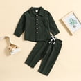 thumbnail image 1 of Toddler Boy Linen Set, Button Down Shirt & Pants Two-Piece, Long Sleeve Casual Matching Outfit For Boys Army Green 3-4 Years, 1 of 8