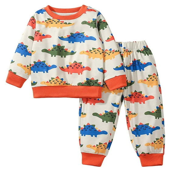 Toddler Boy Long Sleeve Outfit, Baby Girls Winter Fall Outfits, Kids Long Sleeve Crew Neck Sweatshirt Pullover Tops Joggers Pants Set Cute Pattern Boys Sweatsuits 2 Piece Outfit Sets C-Beige 3T