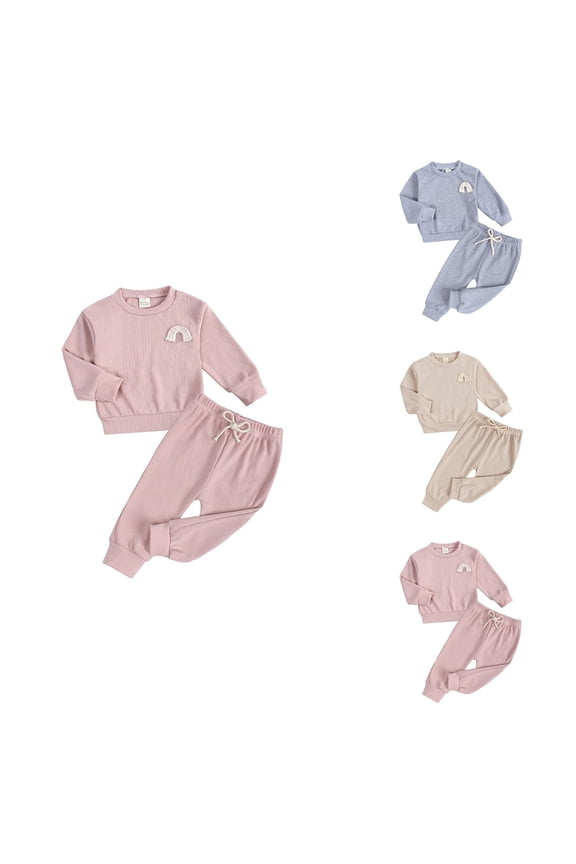 Toddler Boy Long Sleeve Rainbow Solid Sweatshirt Top & Pants Set, 2-Piece Fall Outfits for Toddlers, Soft Comfortable Sweatsuits