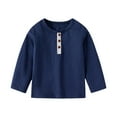 thumbnail image 1 of Toddler Boy Long Sleeve Shirt 4T Spring New Round Neck Boys Long Sleeve T Shirt Monochrome Comfortable Cottonblend Children's T Shirt Buckle Boys And Girls Casual T Shirt Navy, 4-5 Years, 1 of 4