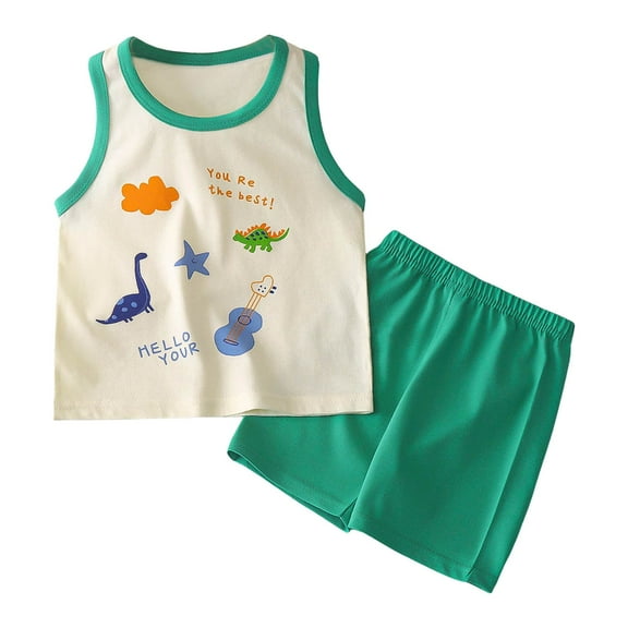Toddler Boy Outfit 3M-6T Summer Cute Cartoon Graphic Sleeveless Cotton Shirts and Shorts Set