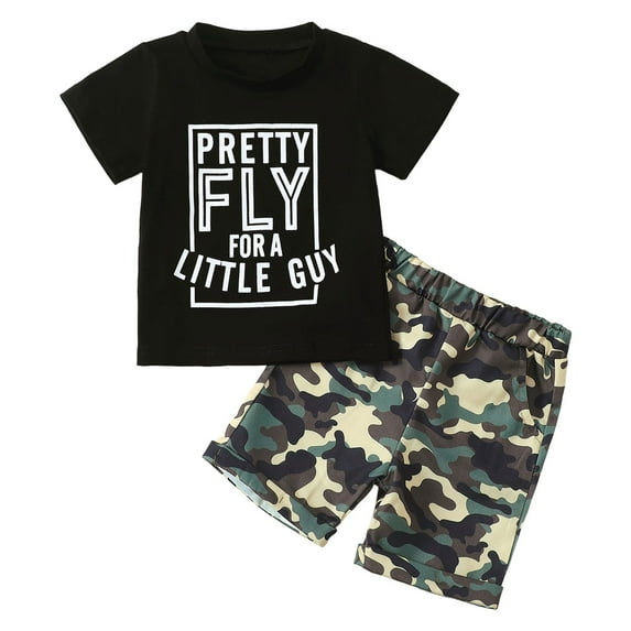 Toddler Boy Outfit Boys' Clothing Sets Toddler Baby Boy Summer Clothes 2 Piece Outfit Funny Letter T Shirt Elastic Waist Shorts Set Dark Green 12-18 Months