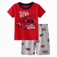 thumbnail image 1 of Toddler Boy Outfit Set Toddler Baby Fire Truck Animal Print Short Sleeve T-Shirt and Shorts 2-Piece Cute Summer Outfit Toddler Boy Short Set, 1 of 8