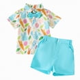 thumbnail image 1 of Toddler Boy Outfit Set with Bow Tie Easter Cartoon Print Button Down Shirt and Pocket Shorts Set for Summer, 1 of 6