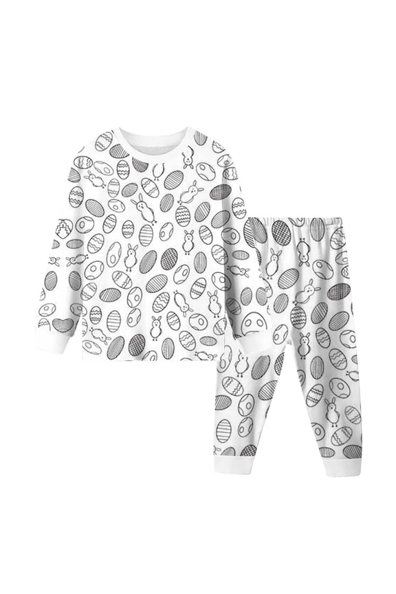 Toddler Boy Outfit Sets Diy Easter Bunny Egg Print Long Sleeve Trousers Pajamas Boys Tracksuit,White,5T